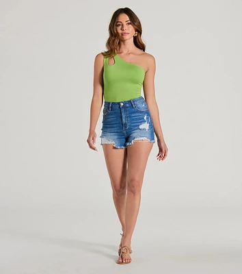 Classic High-Rise Destructed Cut-Off Denim Shorts