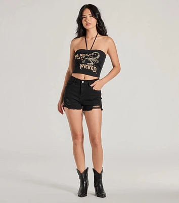 Keep Style High-Rise Distressed Denim Shorts