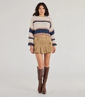 Trendsetter Pleated Denim Cargo Mini Skort