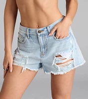 Weekend Fray High-Rise Distressed Denim Shorts