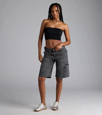 Majorly Fresh Mid-Rise Cargo Denim Jorts