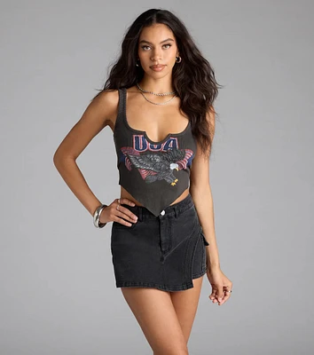 Iconic Street Style Mid-Rise Cargo Denim Skort