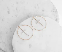 Cross Drop Hoop Earrings