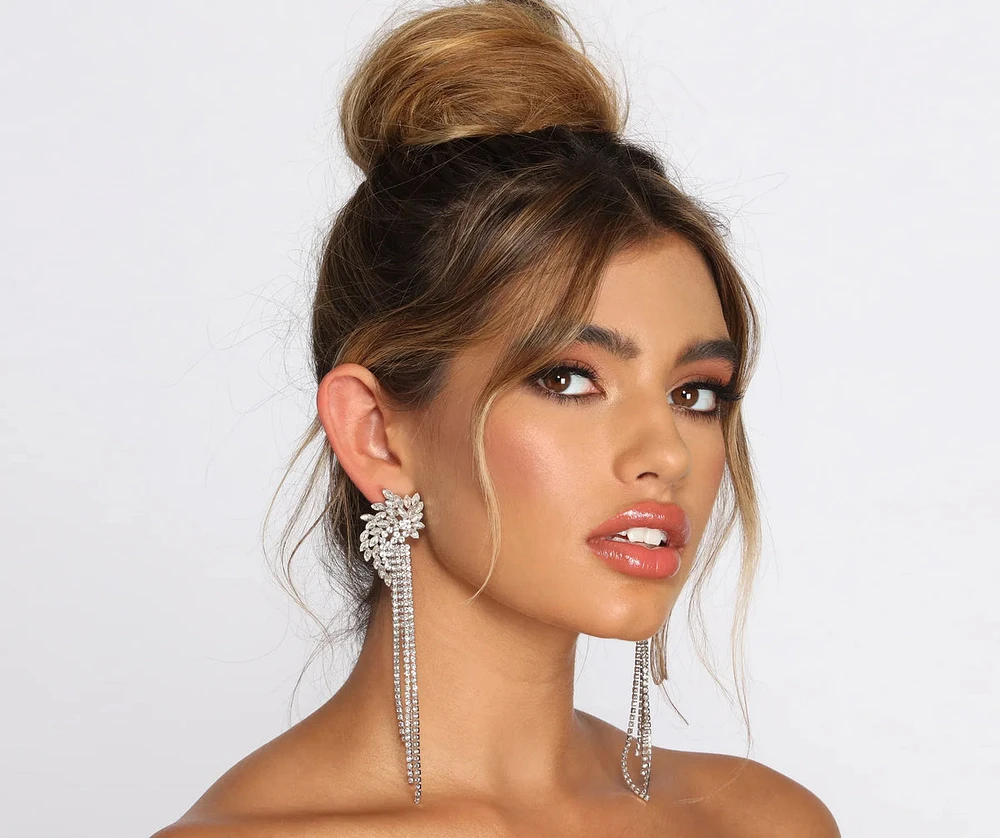 Marquise Rhinestone Fringe Earrings