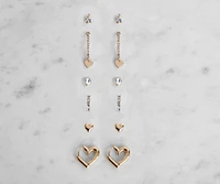 Six Pack Heart And Rhinestone Stud Earrings