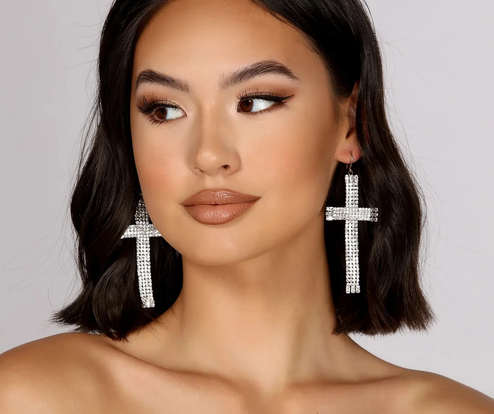 Rhinestone Cross Baguette Earrings