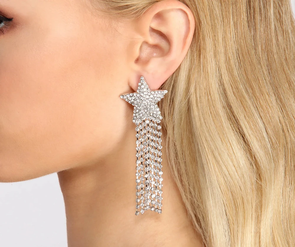 You're A Star Rhinestone Fringe Earrings