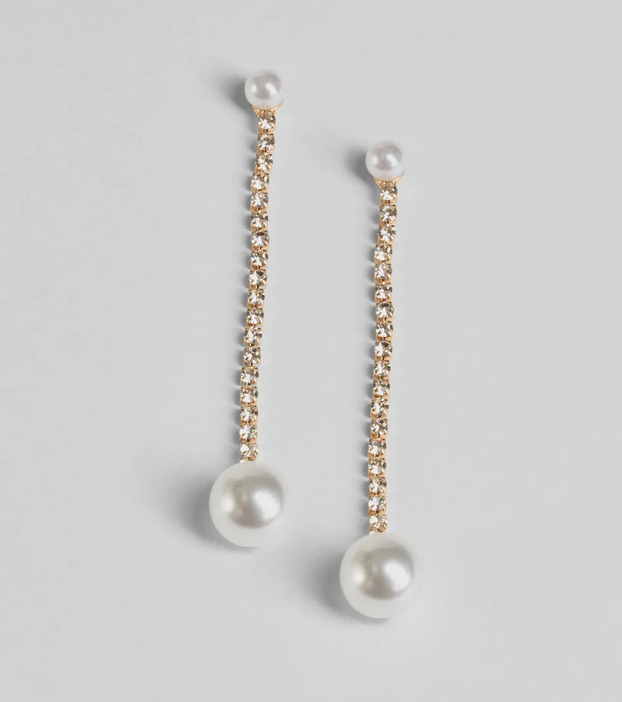 Simply Elegant Pearl And Rhinestone Drop Earrings