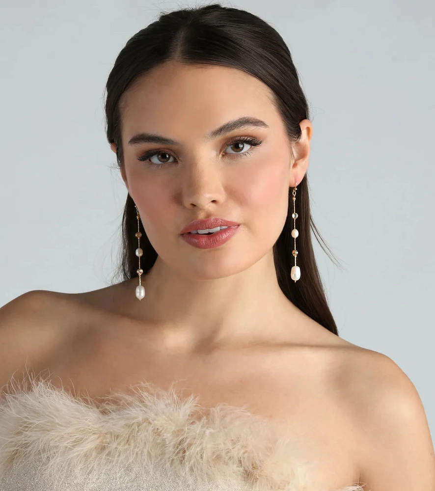 Cherish These Faux Pearl Rhinestone Earrings