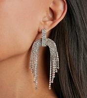 Shimmering Statement Rhinestone Fringe Earrings