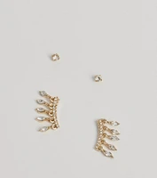 Glitzy Trend Rhinestone Stud And Crawler Earrings Set