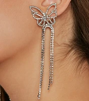 Flirty Glam Rhinestone Butterfly Fringe Earrings