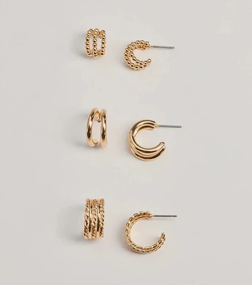 Glam Attitude Three-Pack Hoop Earrings Set