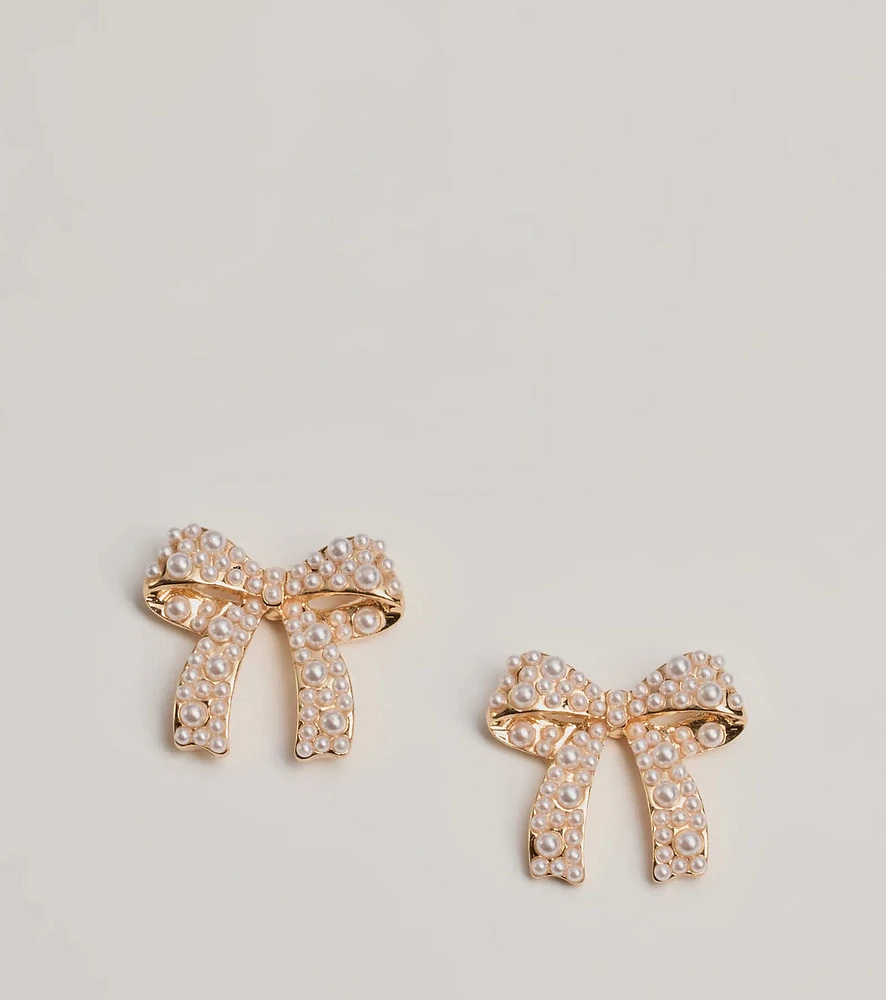 Sweet Impression Faux Pearl Bow Earrings