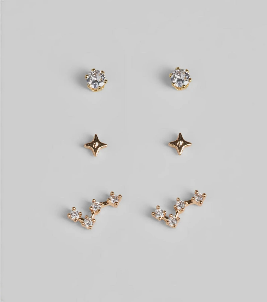 Wish Upon A Star Three Pack Stud Earring Set