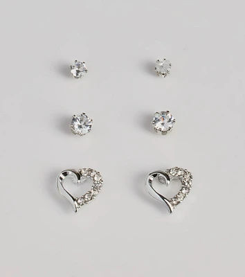 Glam Love Cubic Zirconia Heart Stud Earring Set