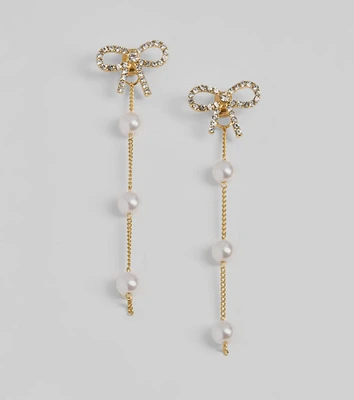 Precious Chic Bow Rhinestone Faux Pearl Earrings