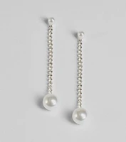 Simply Elegant Pearl And Rhinestone Drop Earrings