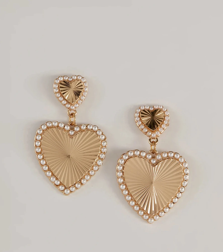 Sweet Vibe Pearl Trim Heart Drop Earrings