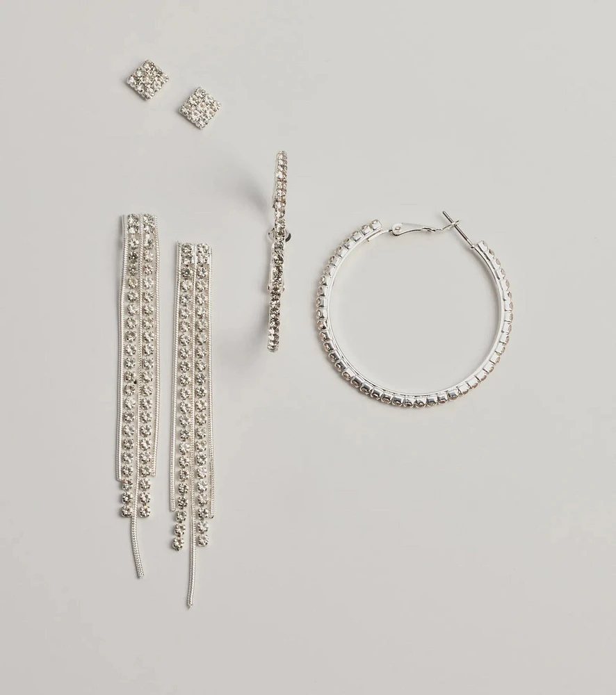 Time To Shine Rhinestone Three-Pack Earring Set