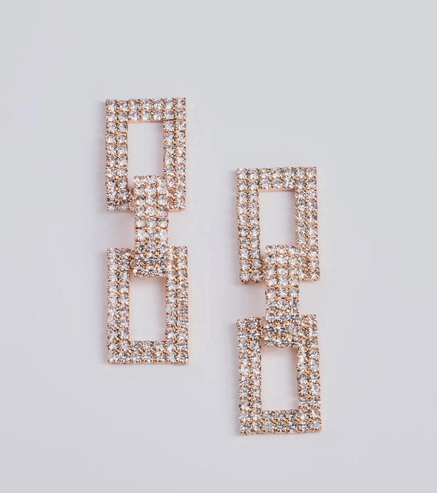 Radiant Glam Rhinestone Chain-Link Duster Earrings