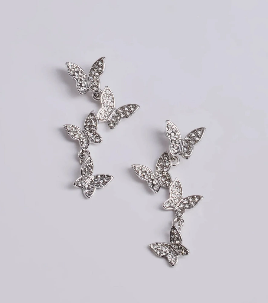 Charming Glam Rhinestone Butterfly Linear Earrings