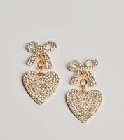 Whimsy Charm Rhinestone Bow And Heart Earrings