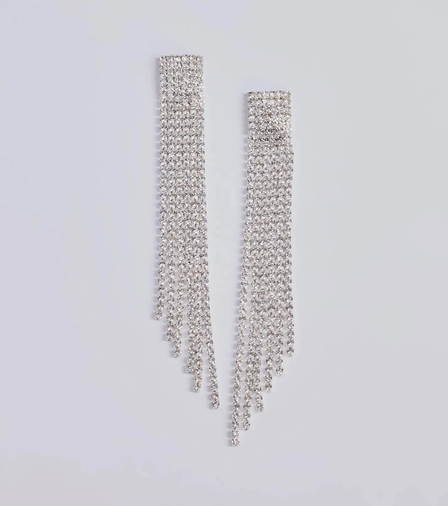 Pretty Shine Rhinestone Fringe Earrings