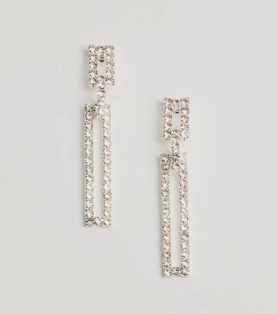 Glam Moves Rhinestone Rectangular Duster Earrings