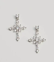 Divine Dazzle Cubic Zirconia Cross Charm Earrings