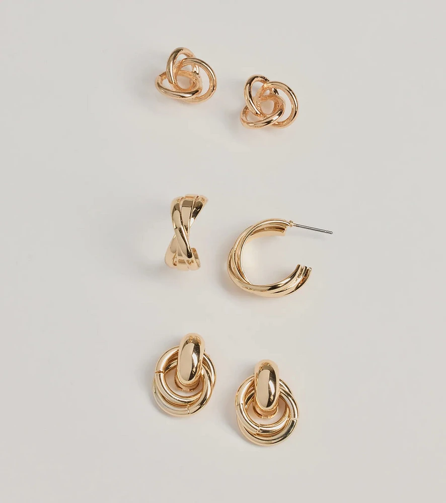 Chic Twist Three-Pack Earrings Set