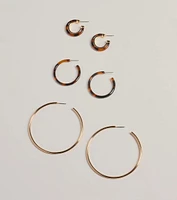 Trendy Three-Pack Tortoise Hoop Earrings Set