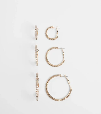 Classic Shine Rhinestone Hoop Earrings Set