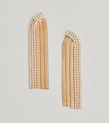 Edgy Sparkle Rhinestone Snake Chain Fringe Earrings