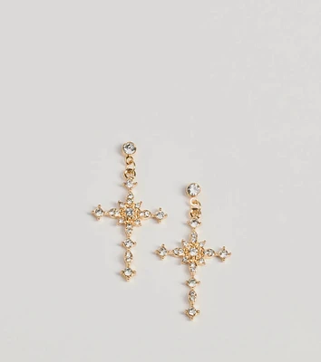 Graceful Charm Cross Rhinestone Earrings