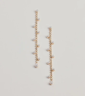 Sparkling Elegance Faux Pearl And Rhinestone Linear Earrings