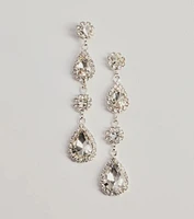 Gleaming Twinkle Rhinestone Teardrop Linear Earrings