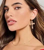 Glam Radiance Cross Charm Faux Pearl Earrings