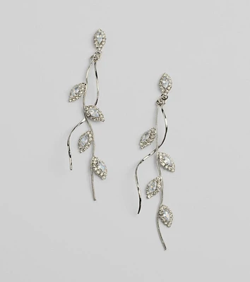 Elegant Nature Rhinestone Leaf Twist Earrings