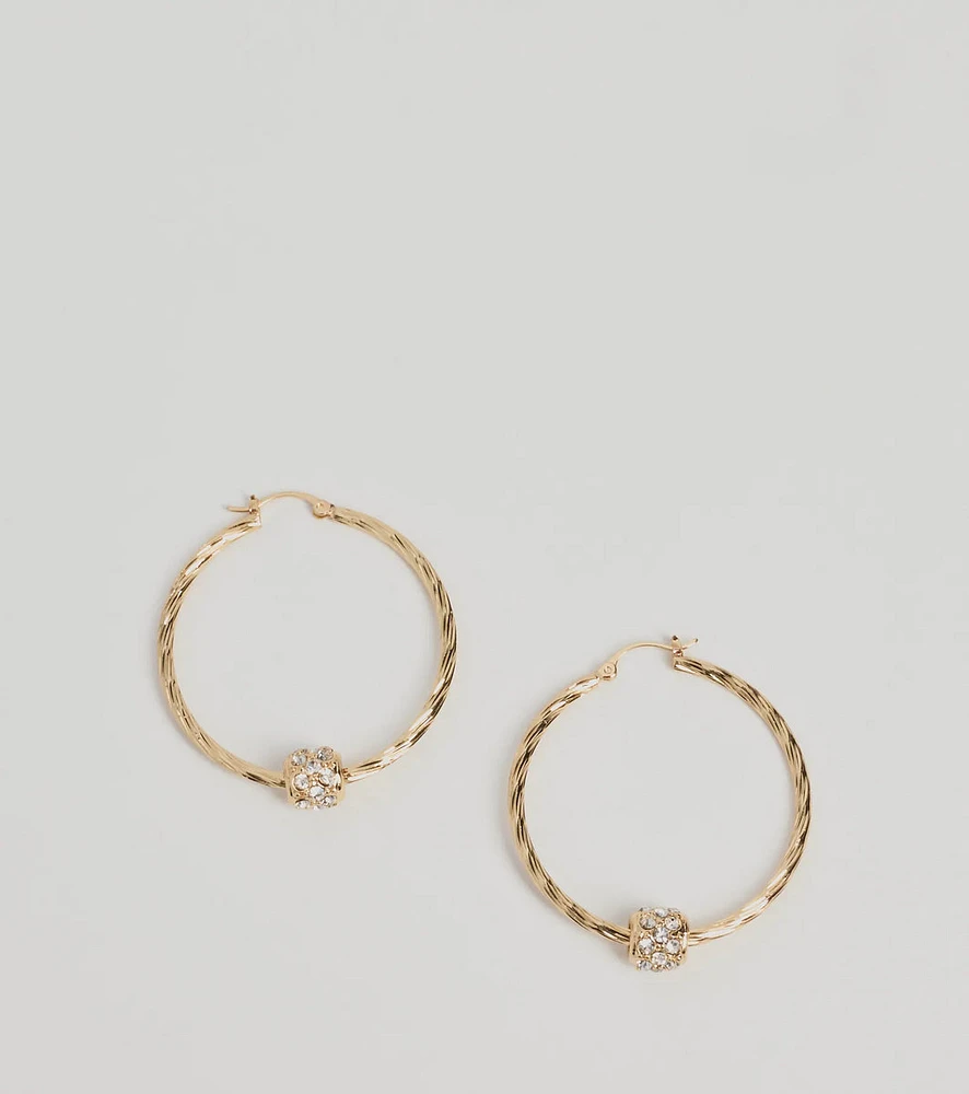 Glitzy Touch Rhinestone Twisted Hoop Earrings