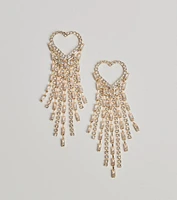 Love For Glamour Rhinestone Heart Fringe Earrings