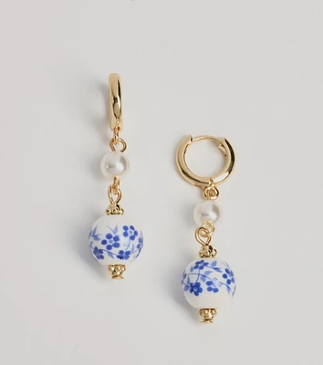 Dainty Chic Ceramic Charm Hoop Dangle Earrings