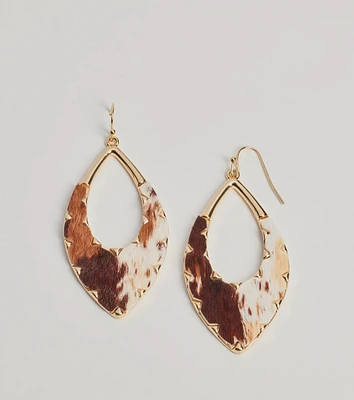 Western Babe Cow Print Cutout Teardrop Earrings