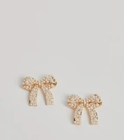 Sweetly Chic Faux Pearl Bow Stud Earrings