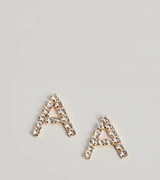 A Initial Rhinestone Stud Earrings