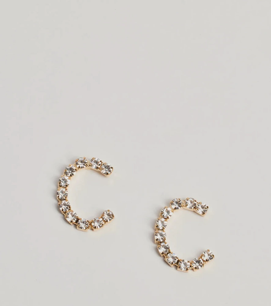 C Initial Rhinestone Stud Earrings