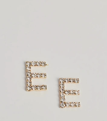 E Initial Rhinestone Stud Earrings