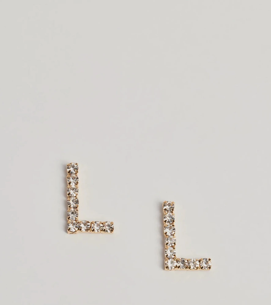 Initial Rhinestone Stud Earrings