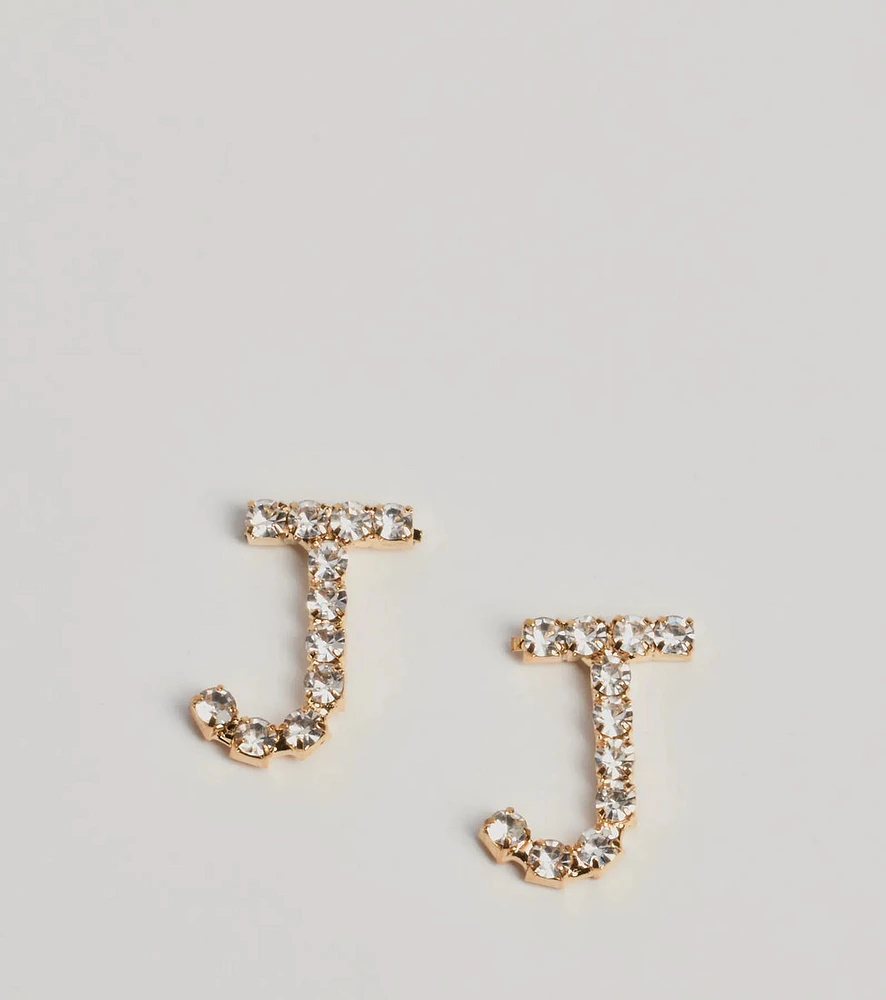 J Initial Rhinestone Stud Earrings