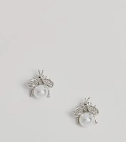 Glam Cutie Rhinestone And Pearl Bee Stud Earrings